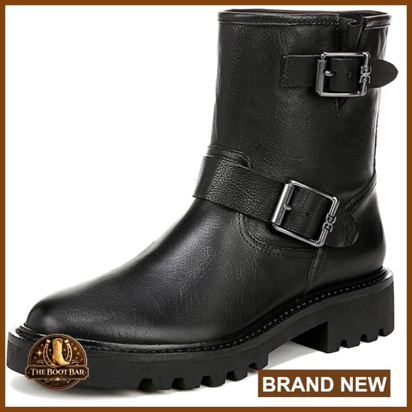 Leather Moto Boots with Buckle Closure 1.4 Inch Heel
